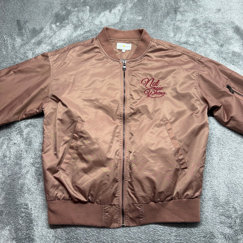 Cache Cache Bomber Jacket Women Size L Mauve Good Lace Up Back Embroidery